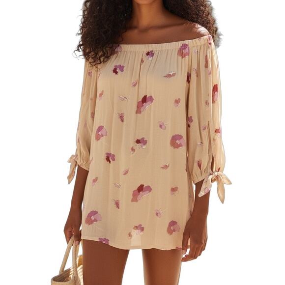 Jill Stuart Off-the-Shoulder Yellow Floral Mini Dress NWT Size 0 XS | Vacation - Picture 1 of 9